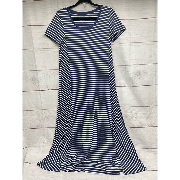Cuddl Duds Flexwear Maxi Dress navy blue white stripes size S - Picture 2 of 14